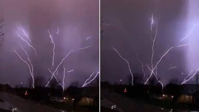 Série de raios invertidos durante tempestade impressiona nos EUA