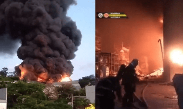 Incêndio de grande proporção atinge fábrica de plásticos em Guarulhos
