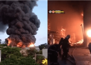 Incêndio de grande proporção atinge fábrica de plásticos em Guarulhos