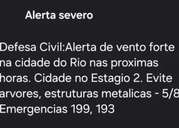 Defesa Civil do Rio envia alerta severo para ventos fortes